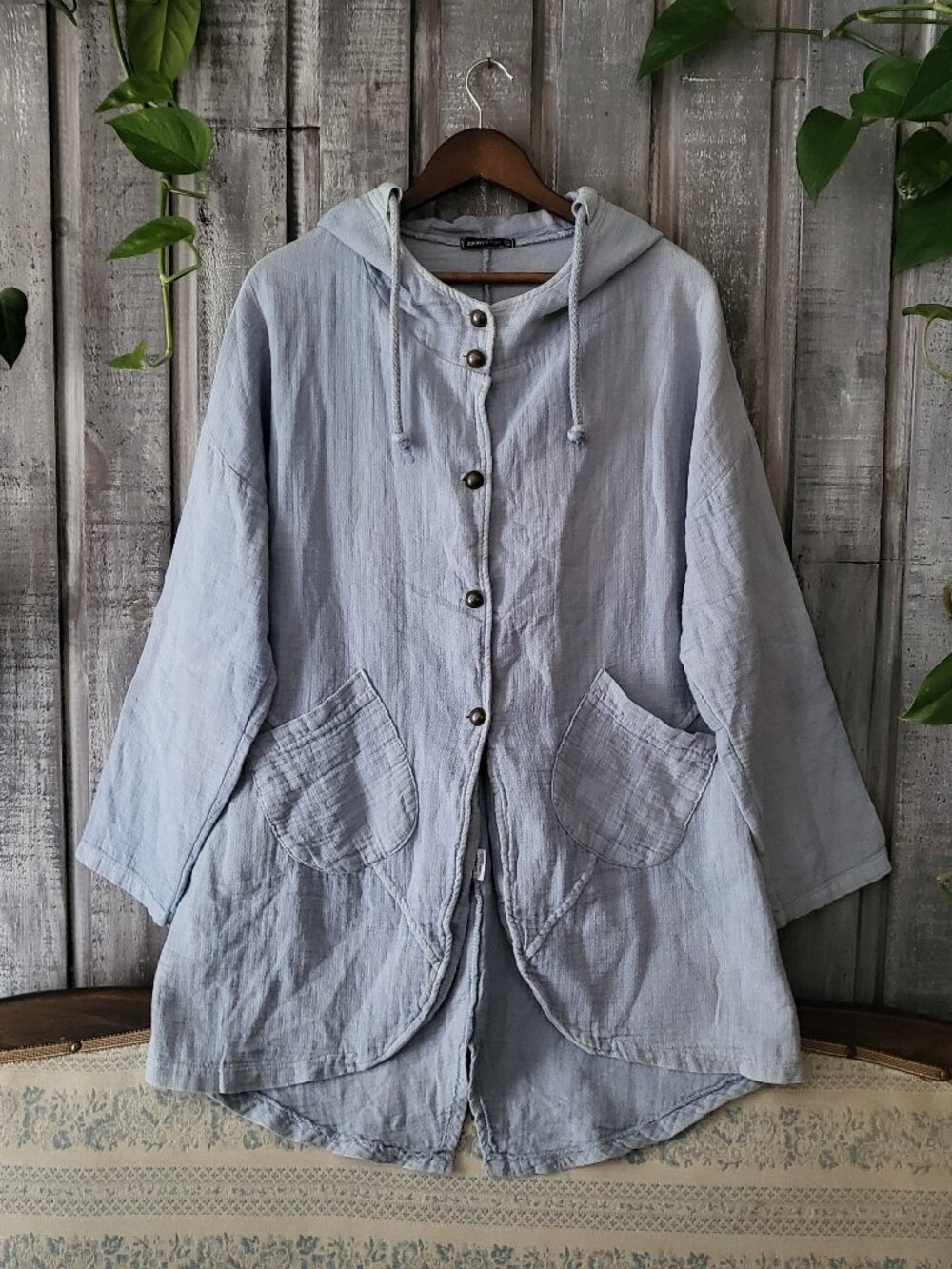 Bella Amore Made in Italy Linen Cotton Hooded Jacket Mori Girl Boho XL